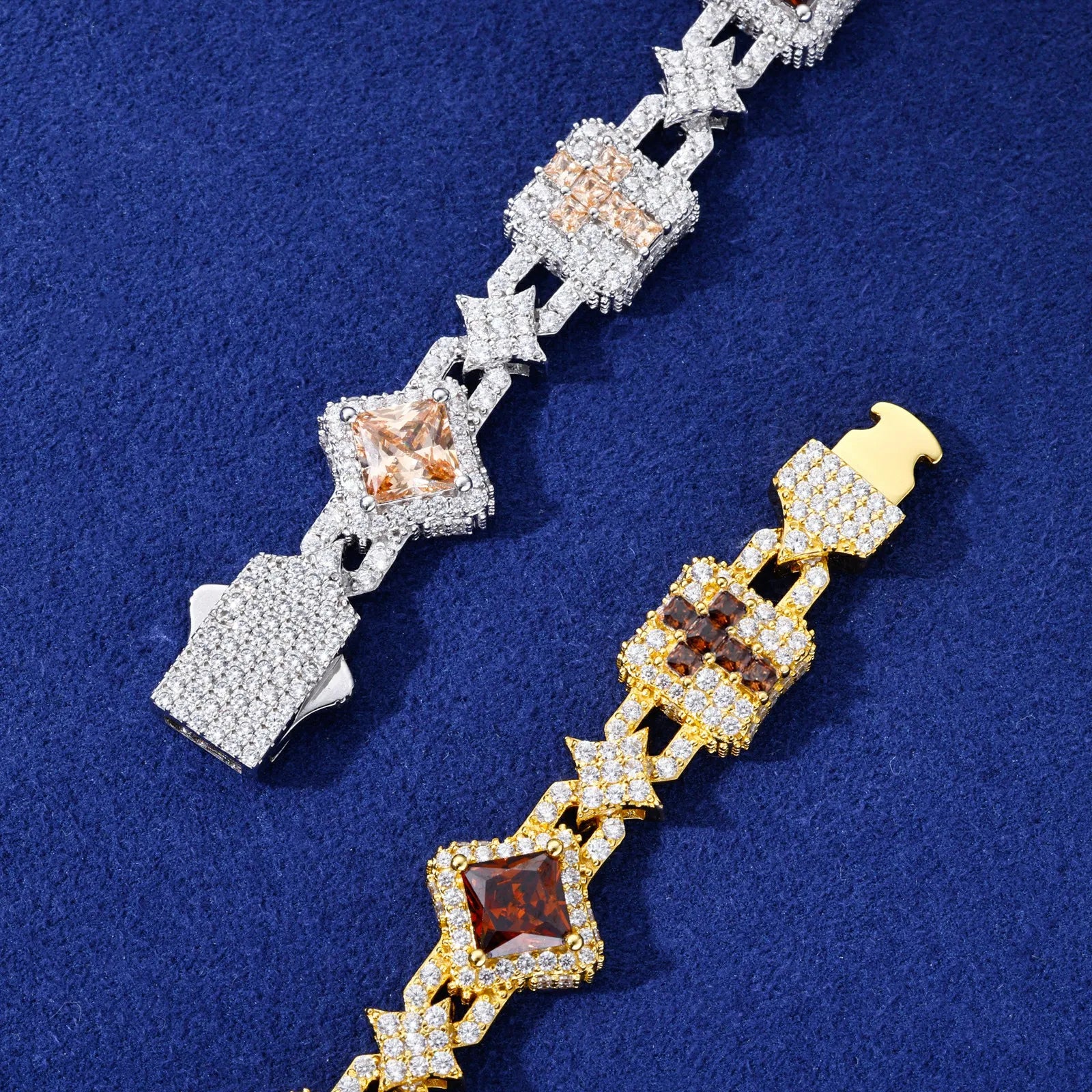 Lucky Charms | VVS Moissanite Diamond 925 Sterling Silver Hip Hop Cross Link Bracelet