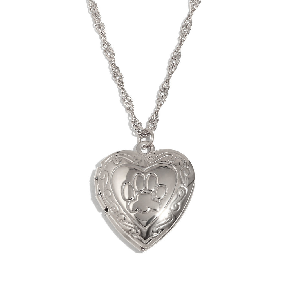 Ladies 18k Gold Waterproof Stainless Steel Flower Pattern Hollow Heart Photo Box Necklace