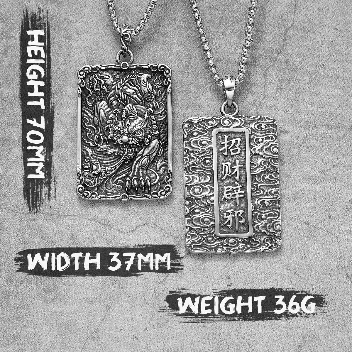 Mens 316L No Fade Stainless Steel Ancient Chinese Mythical Beast Pendant Chain Necklace