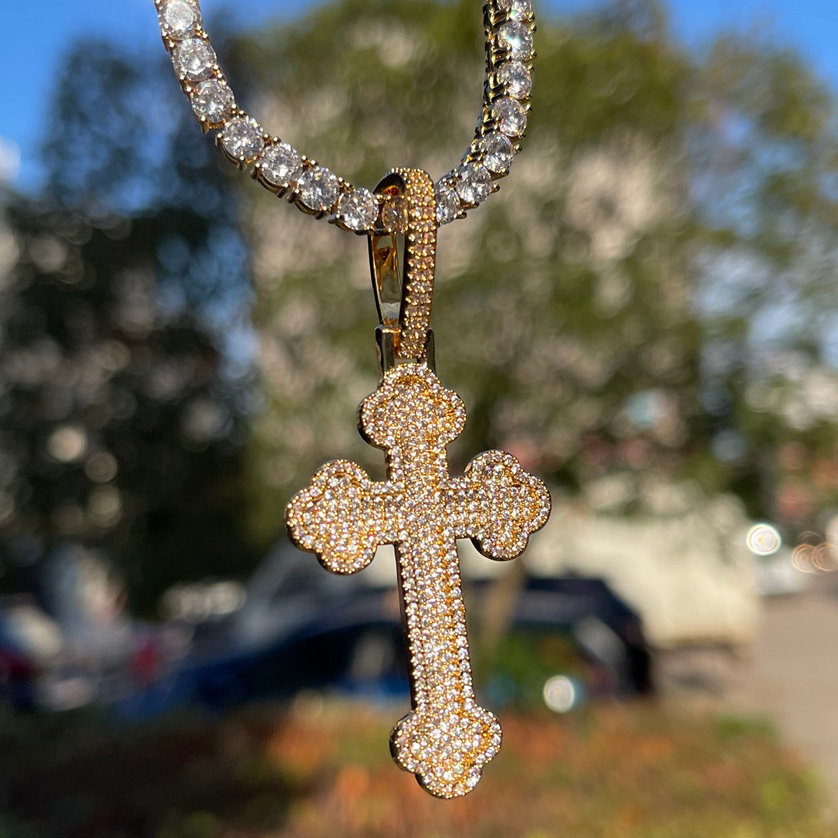 Deep Set Faith | Mens Fully Iced Blinged Out Hip Hop VVS Diamond CZ Cross Pendant