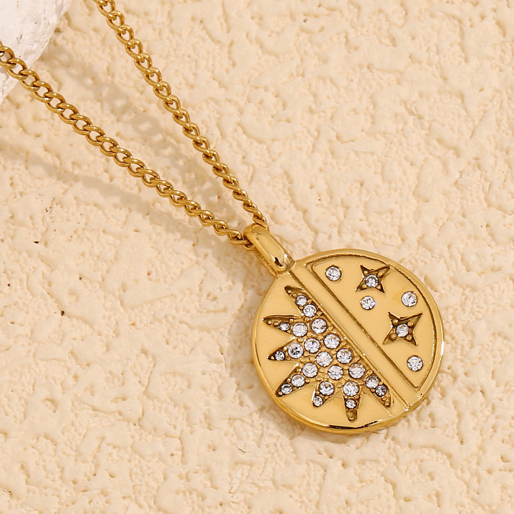 Ladies No Fade 18k Gold Stainless Steel Exquisite Round Zircon Star Pendant Necklace