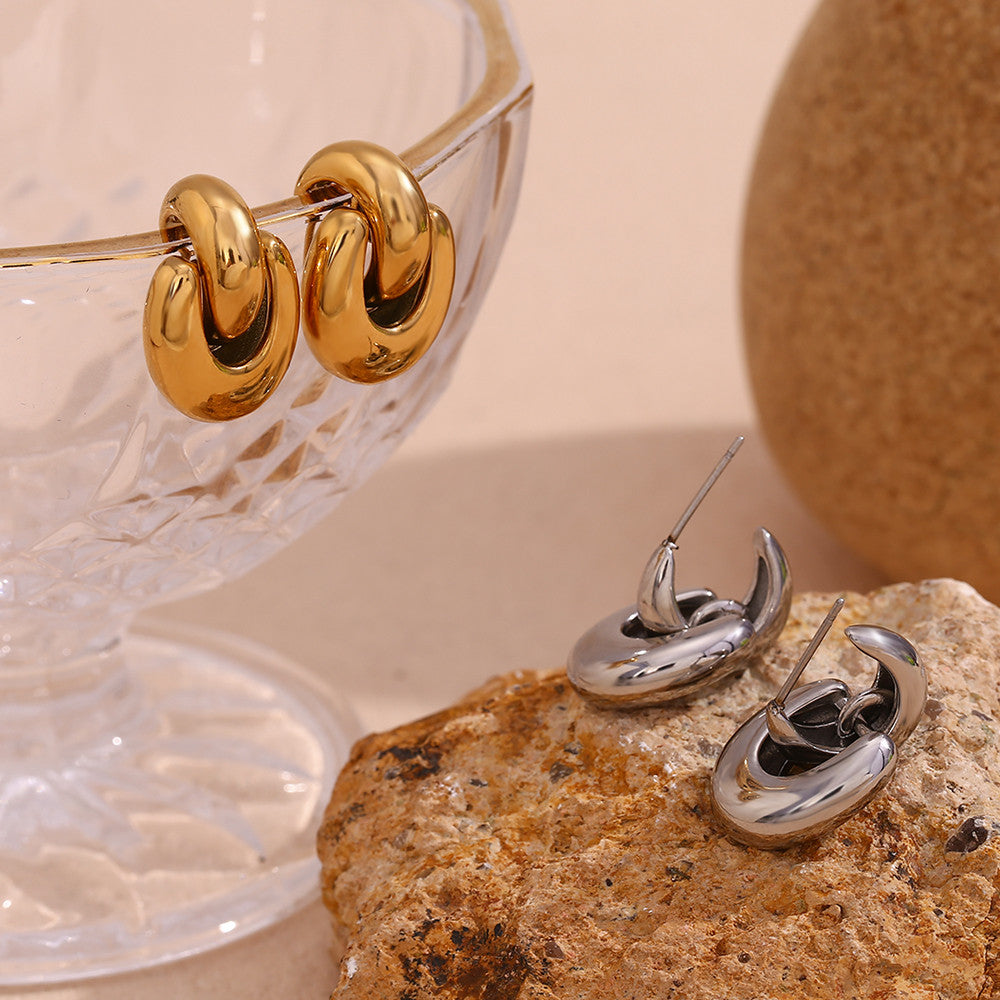 Women's Spliced C-shaped U-shaped Small Drop 18k Gold Silver Earrings Waterproof