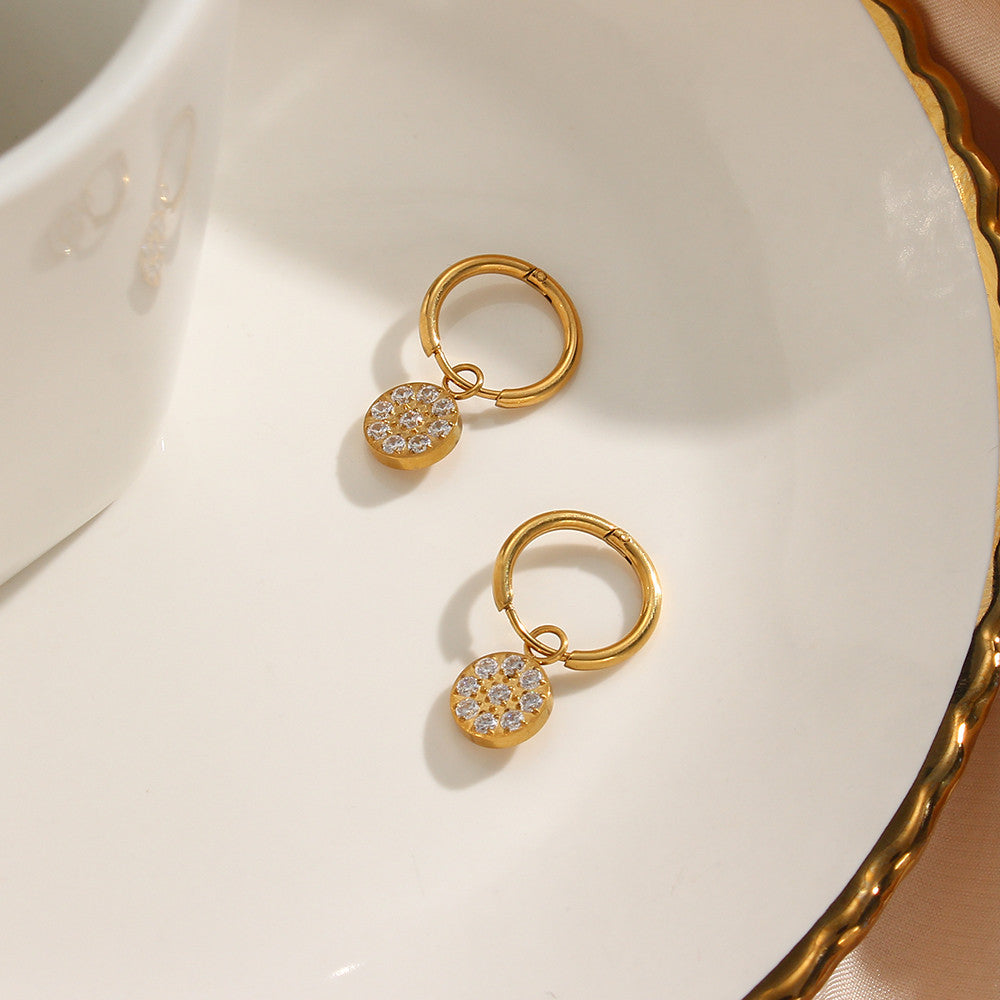 18k Gold Stainless Steel Waterproof Bling CZ Charm Cross Heart Butterfly Star Earrings