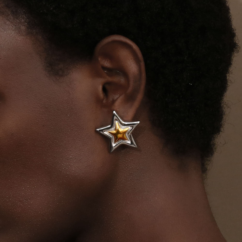 Women's 18k Gold Waterproof Mix Color Stainless Steel Star Stud Earrings