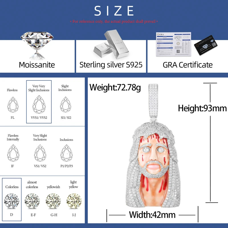 The Redeemer | Lifelike Moissanite Diamond Jesus Piece 925 Sterling Silver Iced Pendant