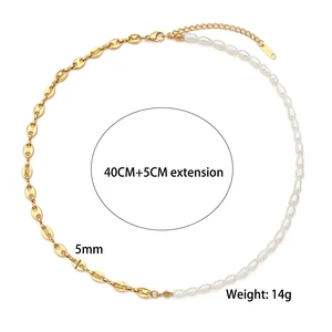 Women's 18k Gold Stainless Steel Waterproof Imitation Pearl Irregular Series Necklace