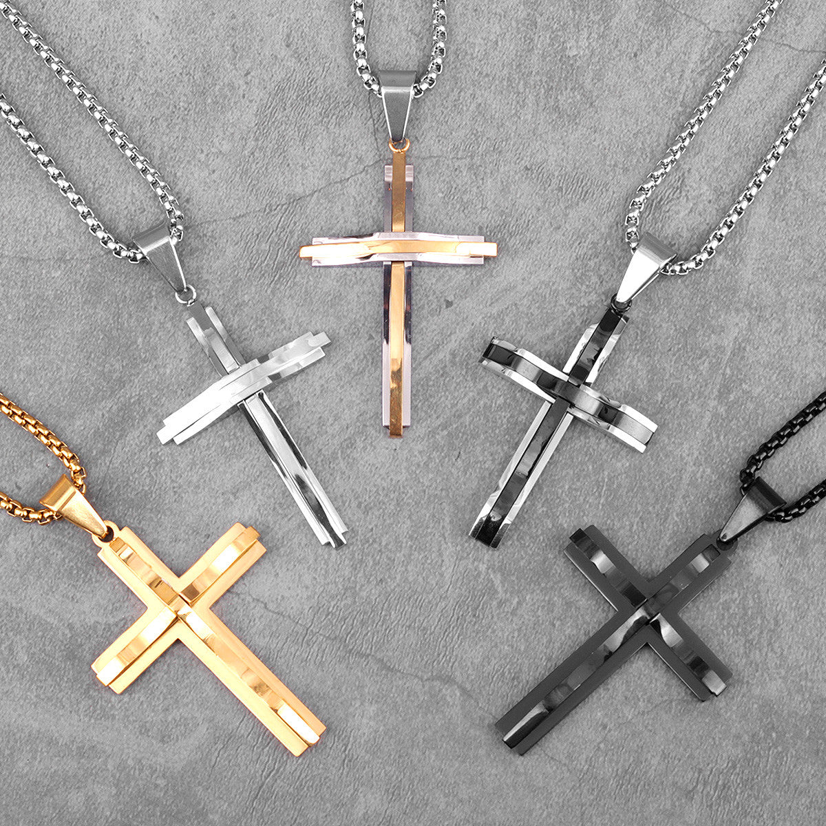 The Cross | 14k Gold Black 316L No Fade Stainless Steel Double Layered Hip Hop Cross Pendant