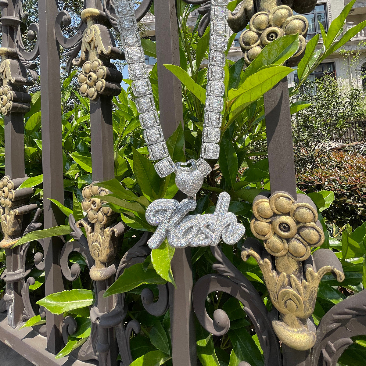 Love First | VVS Diamond CZ Custom Script Initials Iced Blinged Out Necklace