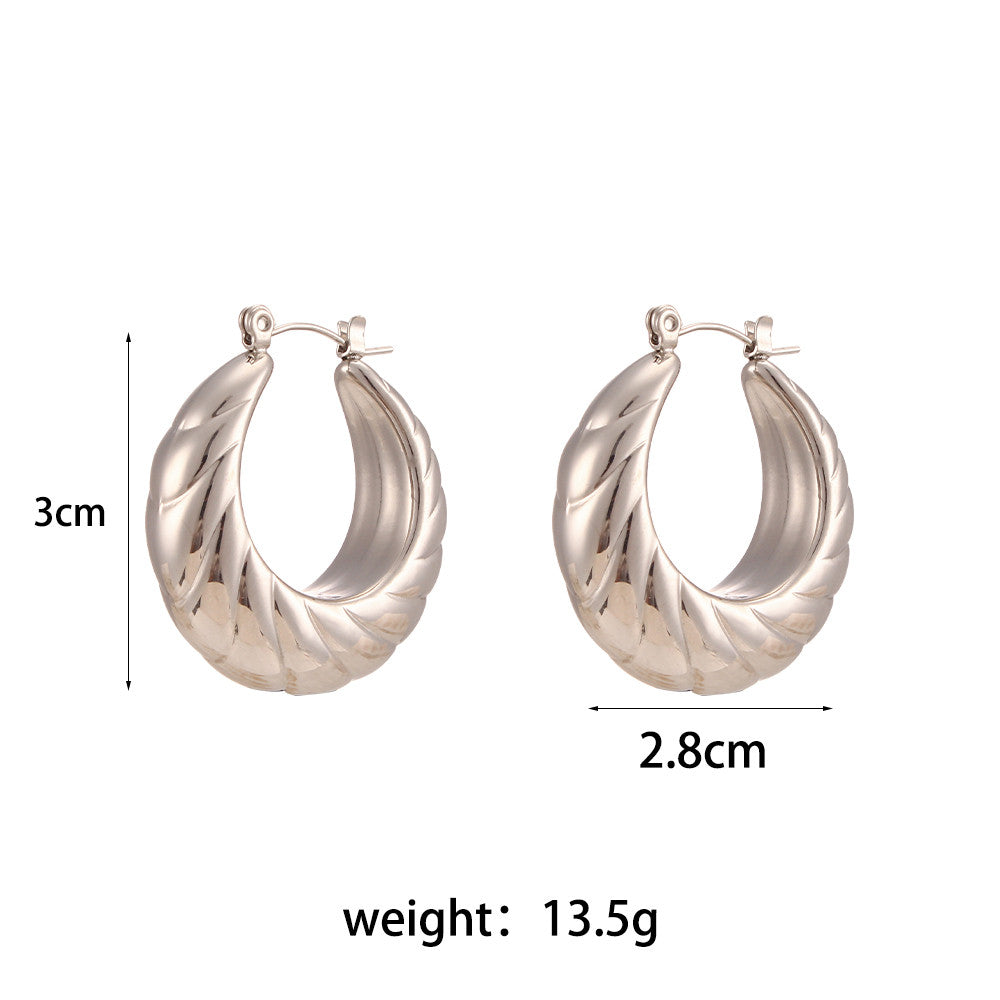 Ladies Silver No Fade Waterproof Stainless Steel Hollow Geometric Round Trapezoid Hoop Earrings