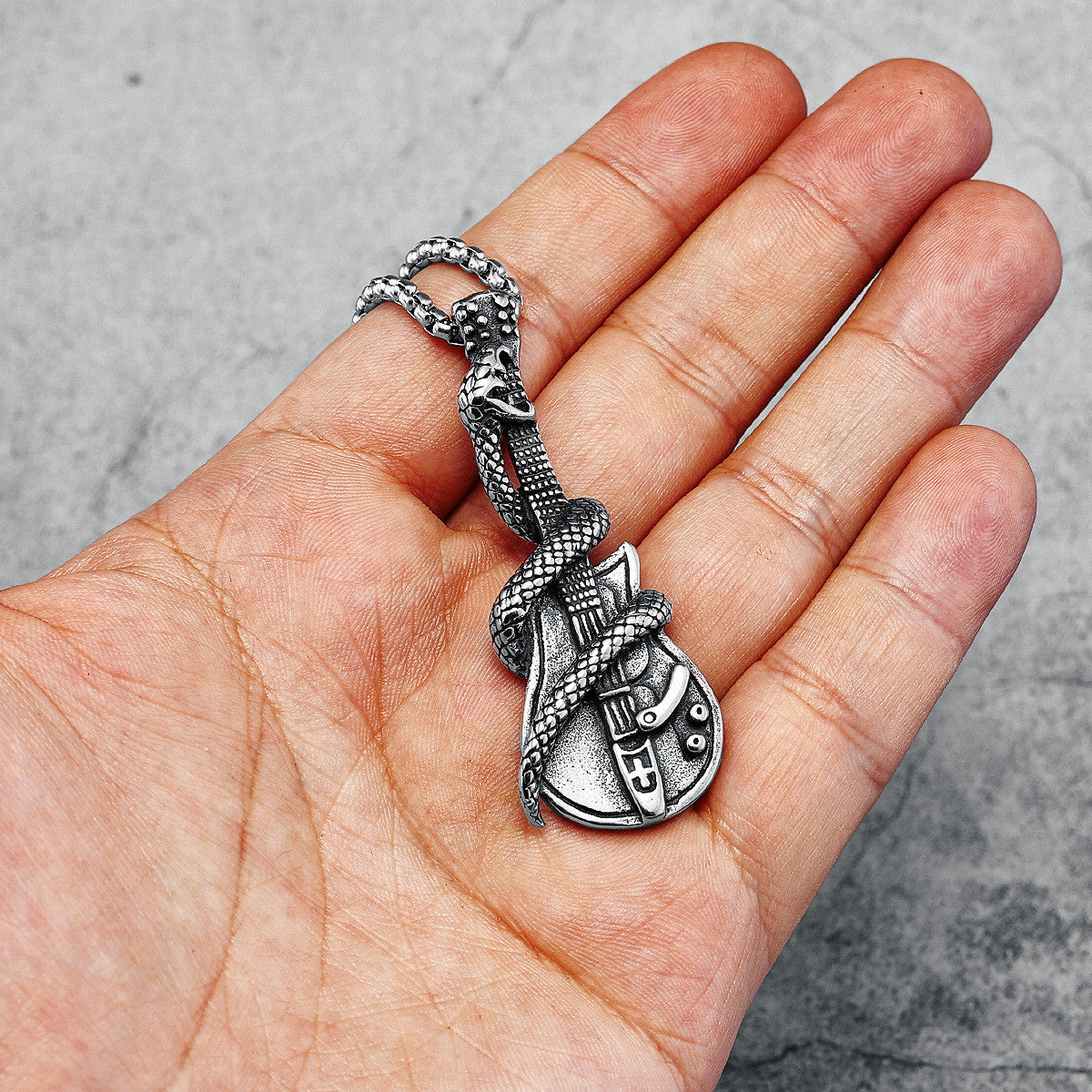 Heavy Metal | Solid No Fade Stainless Steel Snake Guitar Rock Legend Pendant
