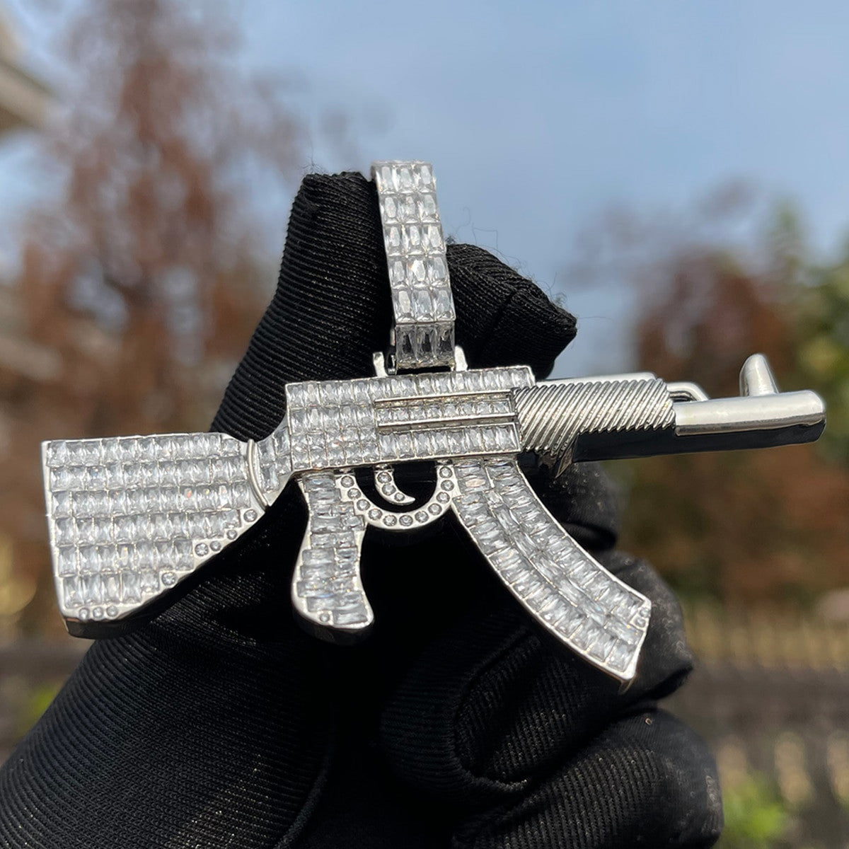 Choppa | Mens Ice Baguette AK 47 Hip Hop 24k Gold Silver Pendant