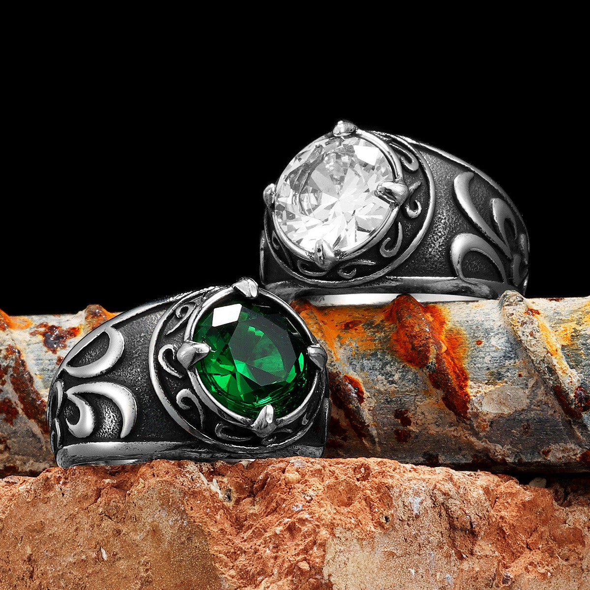 Designer Gems | Solid Stainless Steel Stone Carving Gemstone Men Rings