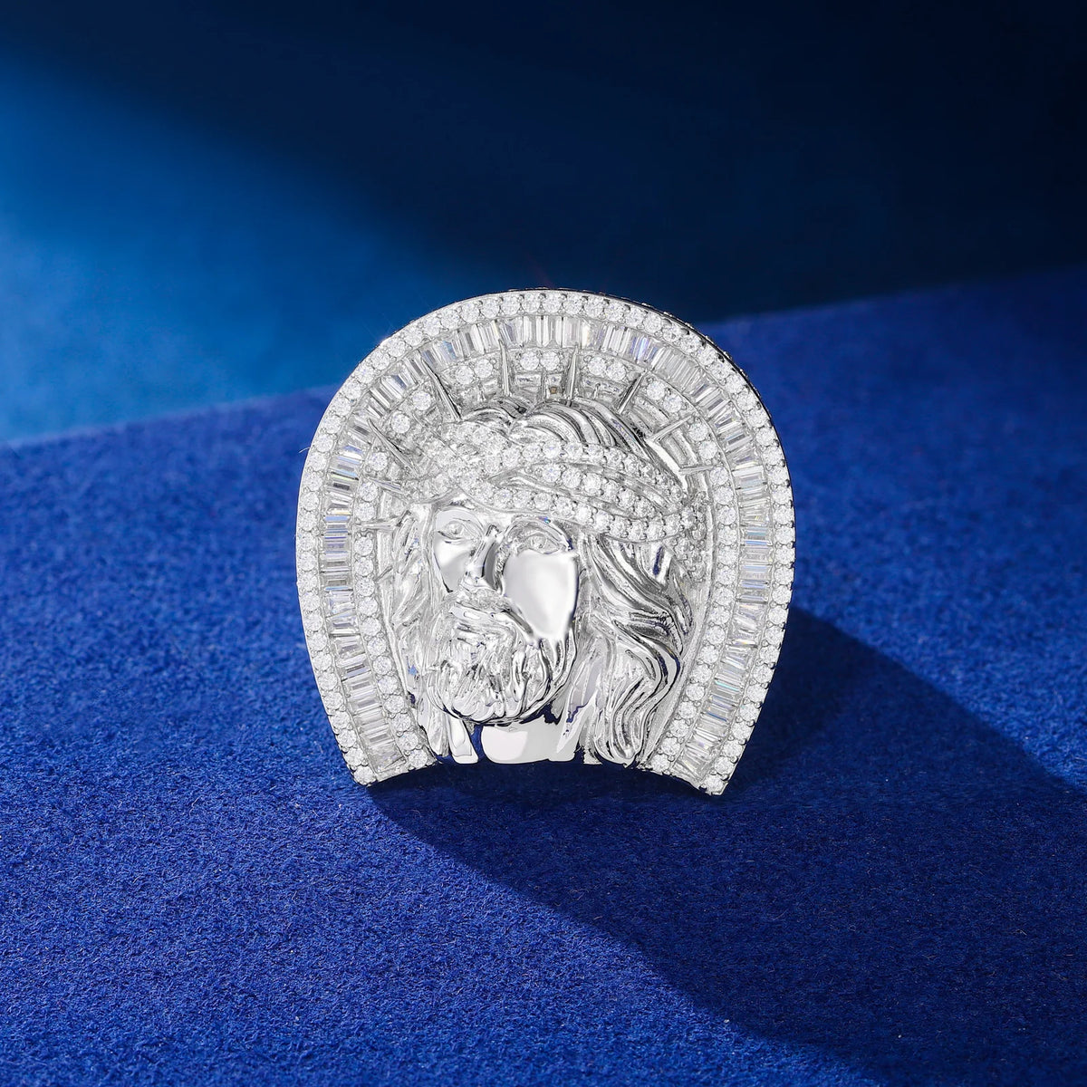 Arc Of Faith | Moissanite Diamond Hip Hop Jesus Head 925 Sterling Silver Christ Ring