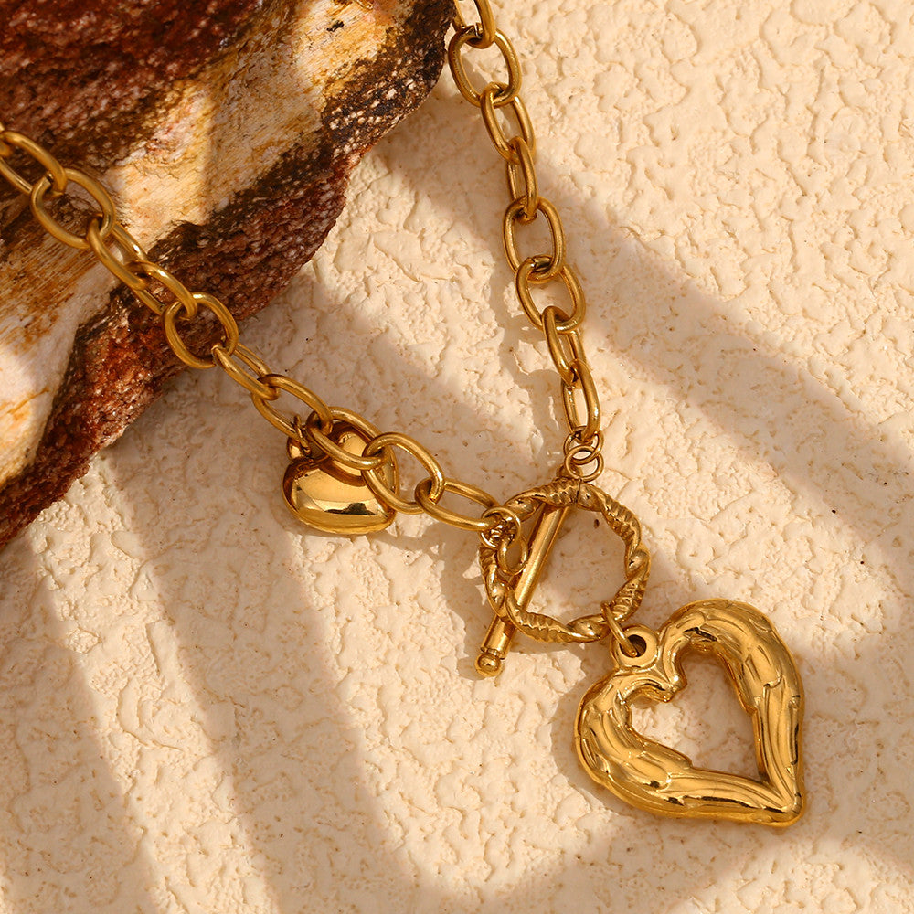 18k Gold Stainless Steel Large O-chain OT Buckle Heart Necklace