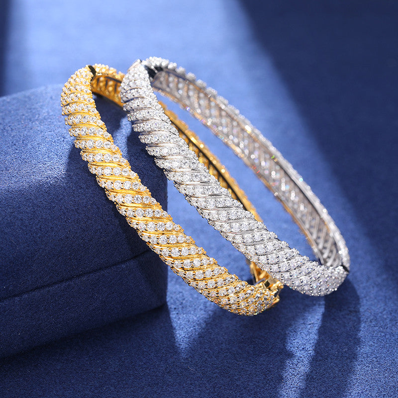 Diamond Twist | Moissanite 8mm Solid Sterling Silver Iced Blinged Out Bangle Bracelets