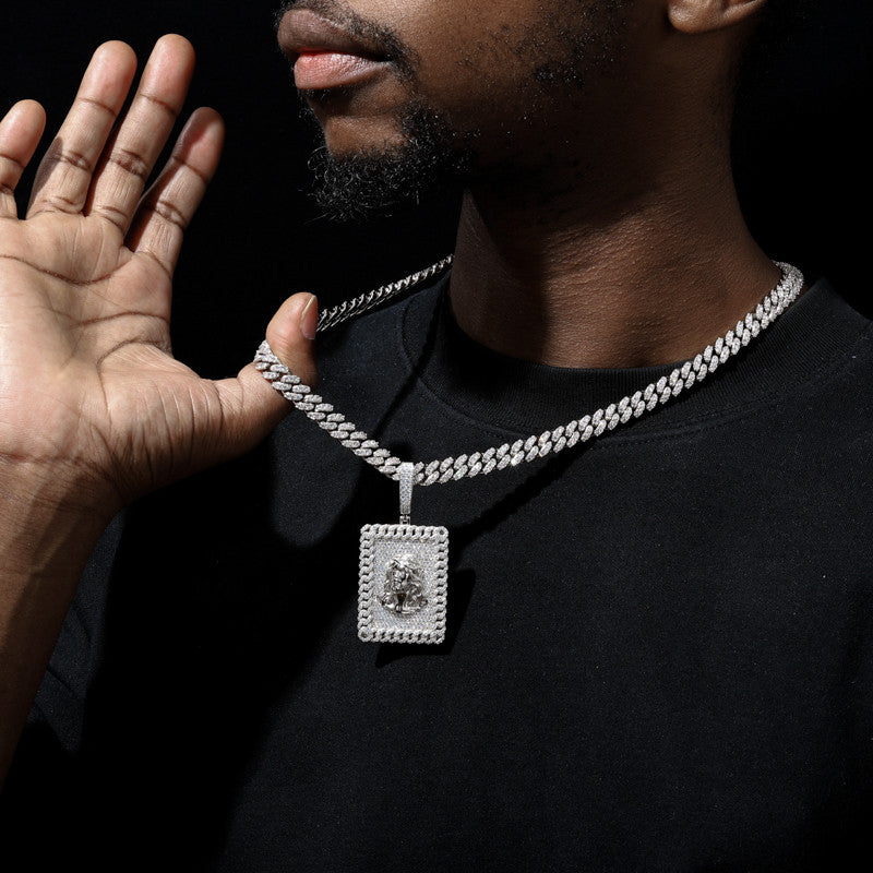 Jesus Tag | Solid 925 Silver Moissanite Diamond Jesus Head Hip Hop Pendant Chain