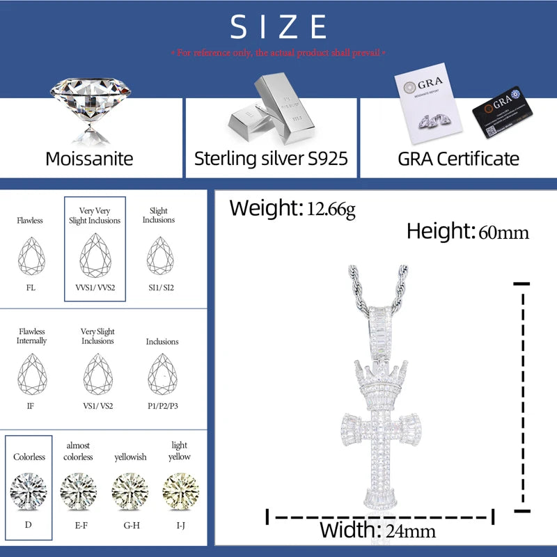 Crown Of Kings | Solid 925 Sterling Silver D VVS1 Moissanite Crown Of Kings Cross Pendant