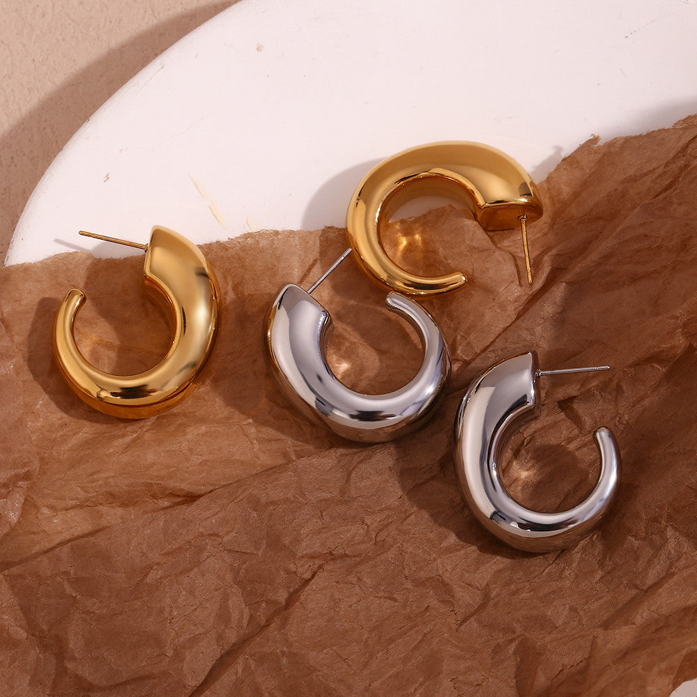 18k Gold Silver O-shaped Tapered Thread Hollow Hoop Waterproof Earrings