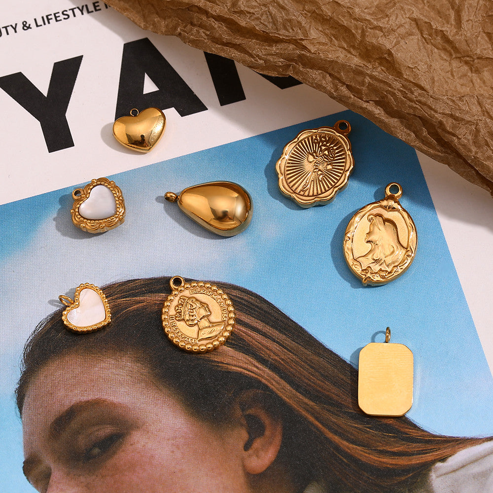 18k Gold Waterproof DIY Retro Style Moon Star Agate Stone Heart Pendant Necklace Bracelet