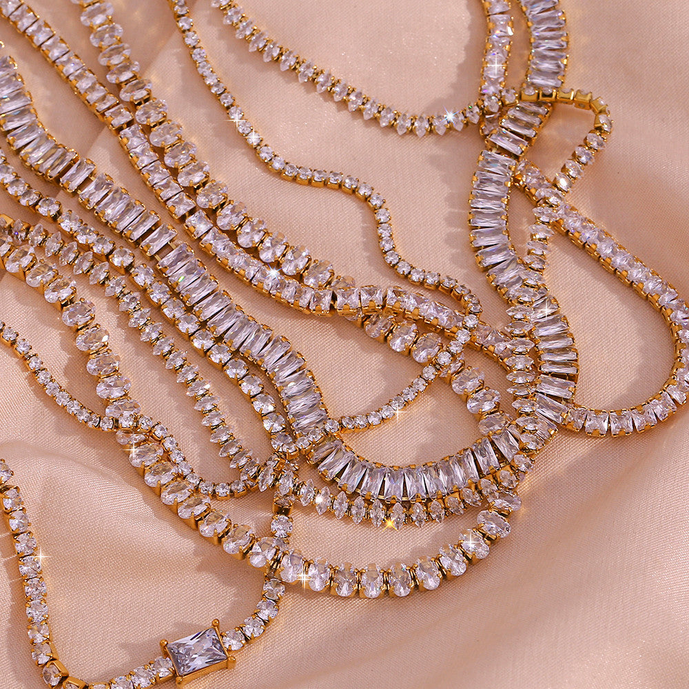 Ladies 18k Gold Waterproof Stainless Steel Bling Tennis Chain Necklace