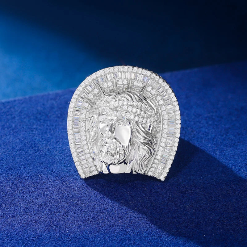 Arc Of Faith | Moissanite Diamond Hip Hop Jesus Head 925 Sterling Silver Christ Ring