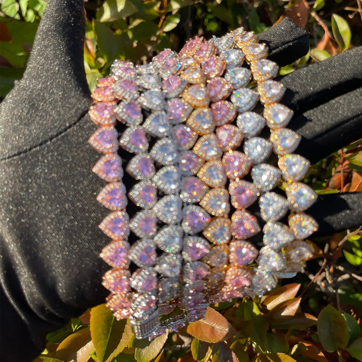 Gold Silver Rose Ladies Glossy Girl Clustered Heart Tennis Choker Chain Necklace