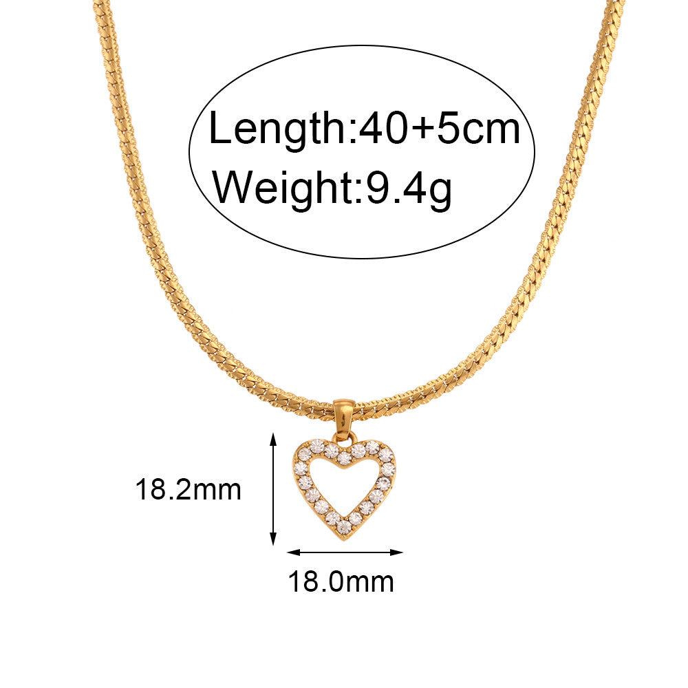 Ladies Bling 18k Gold Stainless Steel Hip Hop Heart Shape Jewelry Chain Necklaces