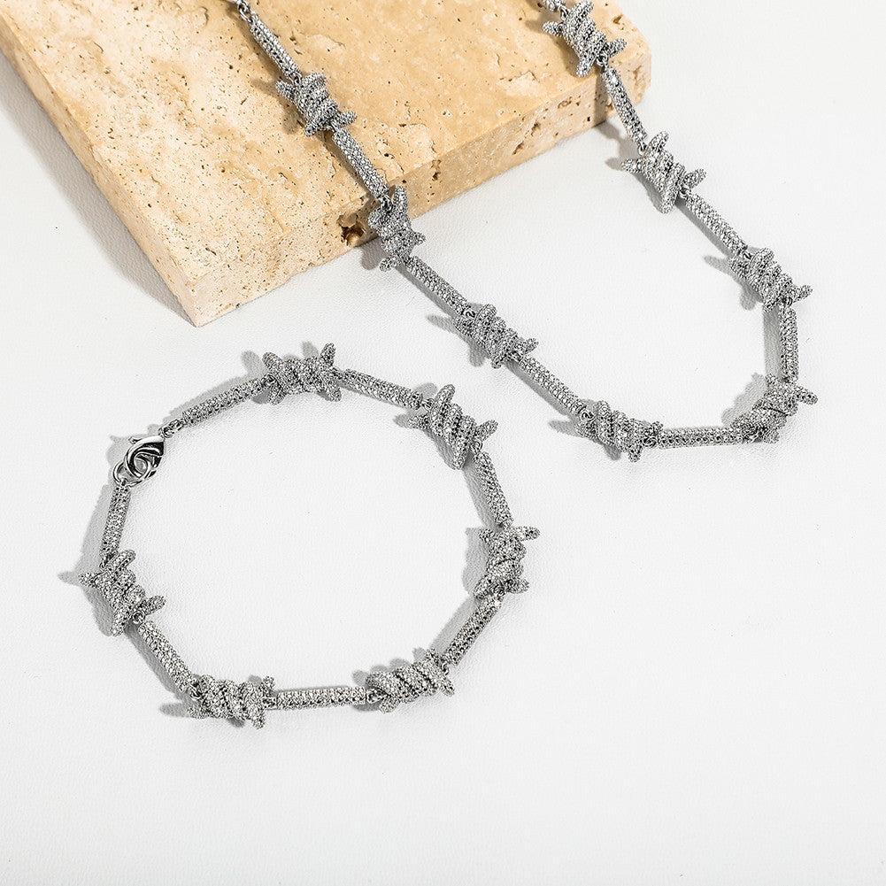 Frozen Wire | VVS Diamond CZ Barbed Wire Iced Blinged Out Chain Bracelets :Color Retention Waterproof