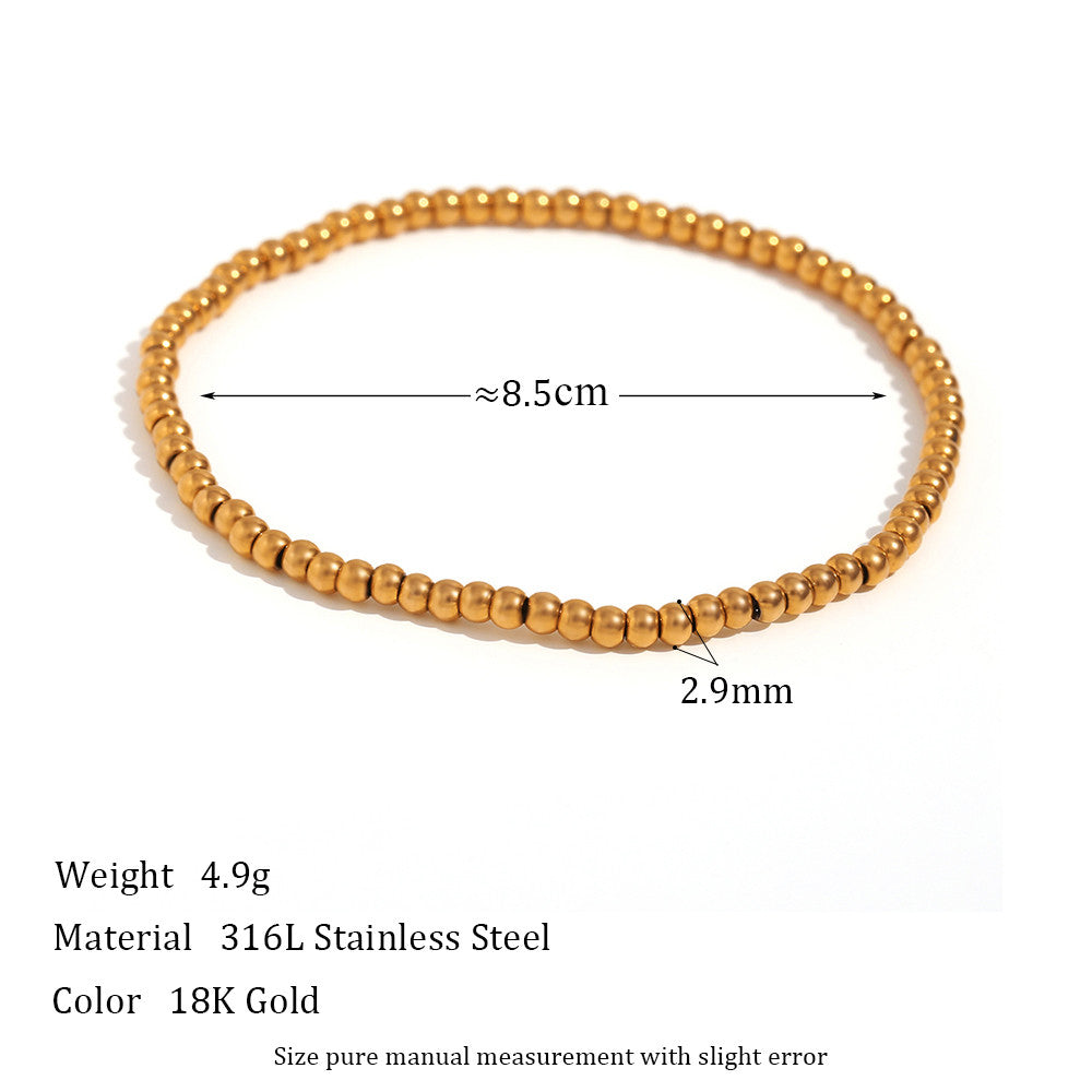 Ladies No Fade Solid Stainless Steel 18k Gold Elastic Beads Bangle Bracelets