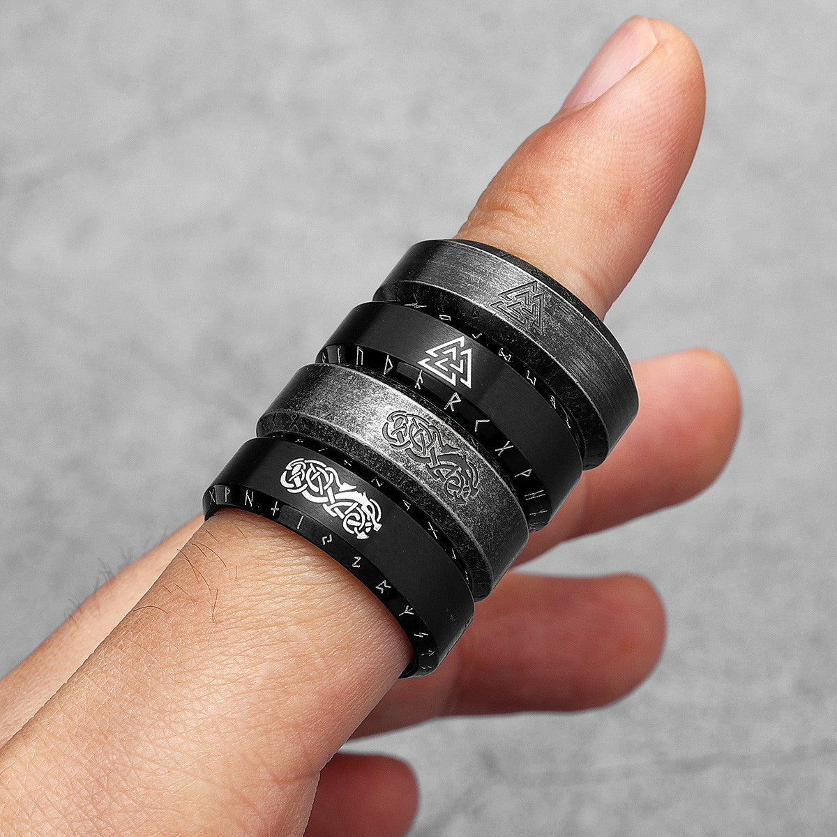 Steel Black Collection | 316L Black Stainless Steel Vintage Look Myth Of Odin Rings