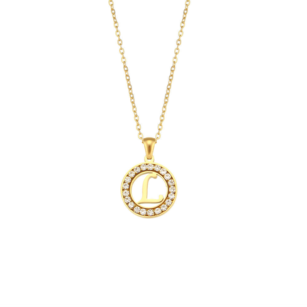 18k Gold Waterproof Hollow Round CZ Paved 26 Alphabet Initial Necklace