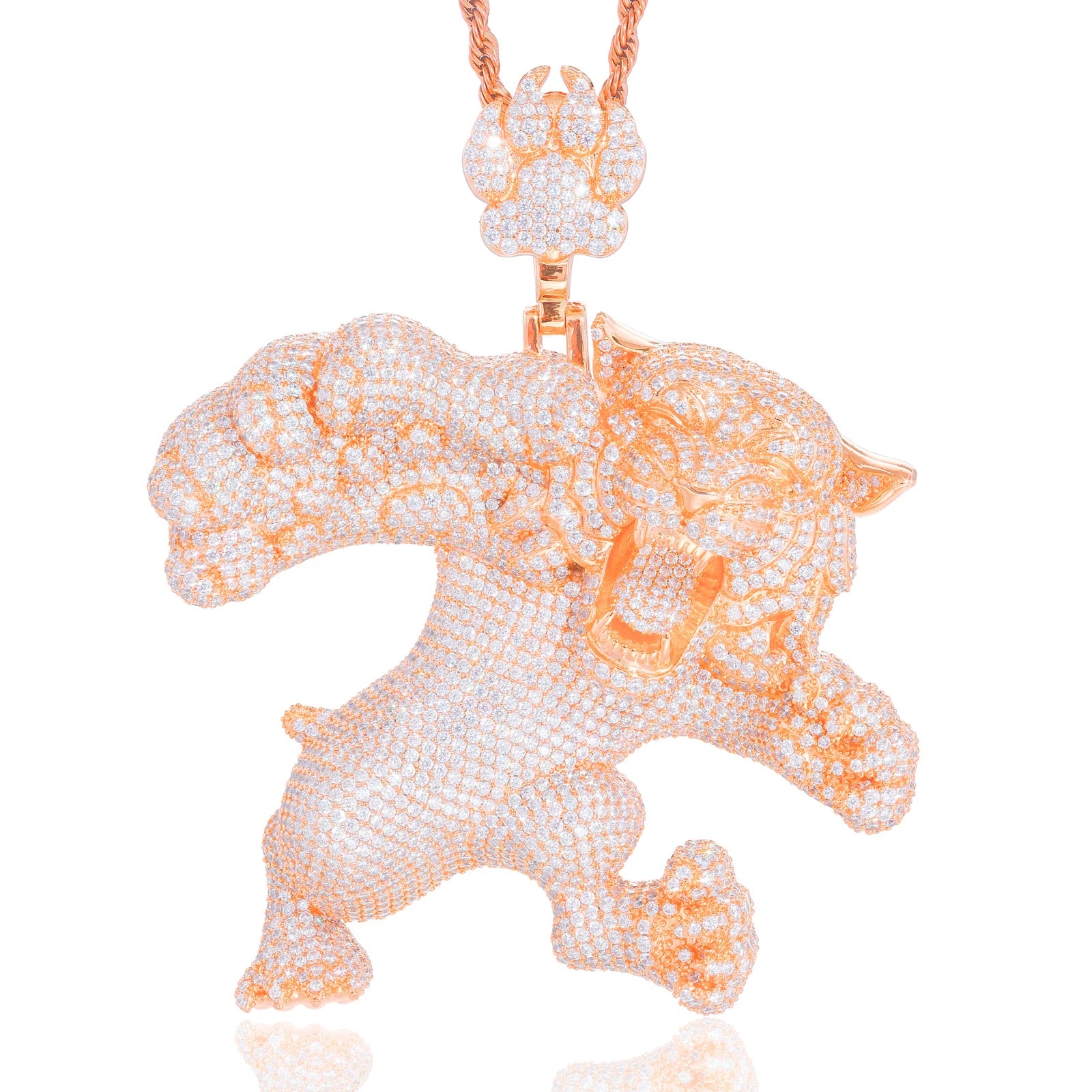 Fighting Tigers | VVS Moissanite Diamond Iced Blinged Out Solid Silver Tiger Pendant