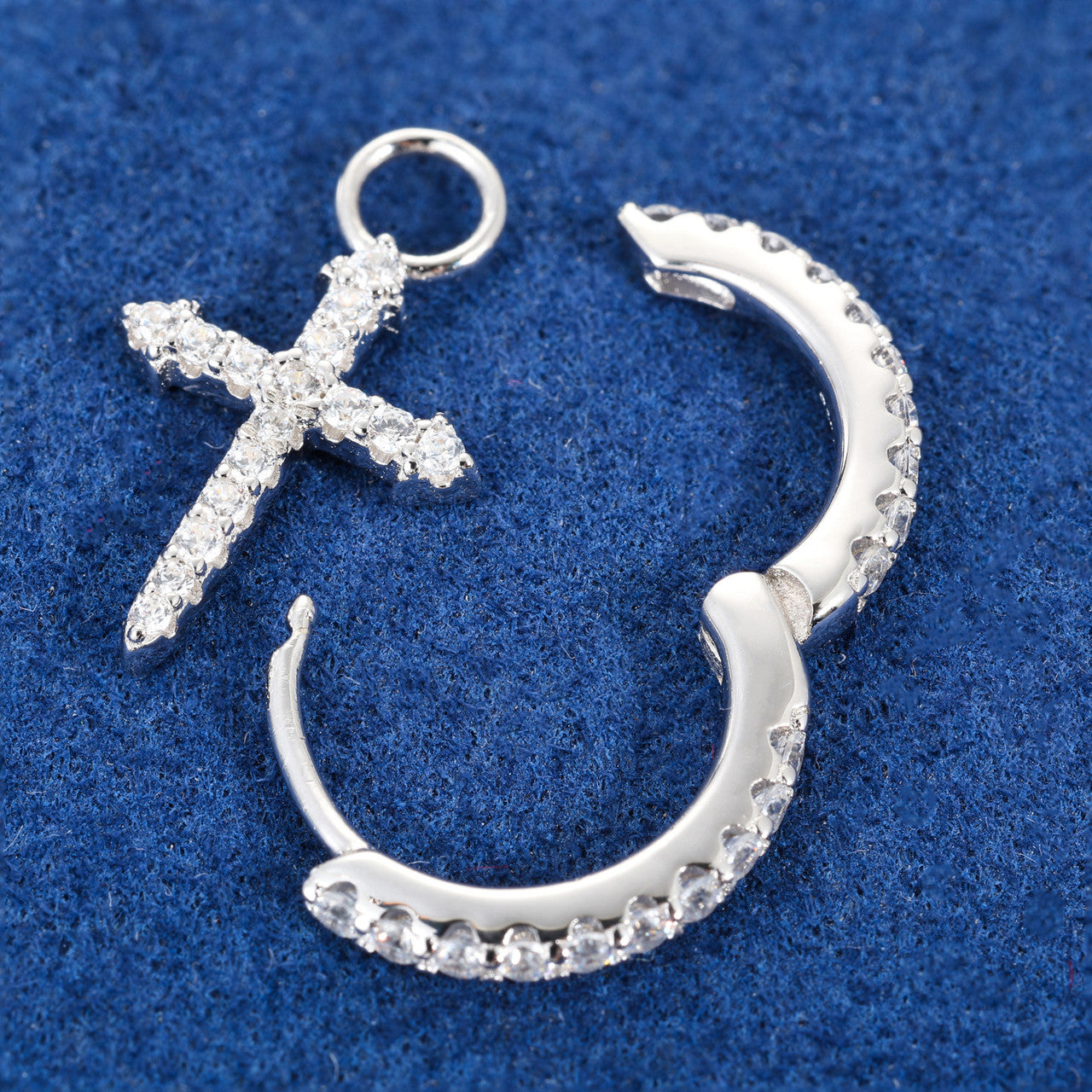 Crossed Huggie | Solid Sterling Silver VVS Diamond CZ Stone Cross Hoop Hip Hop Earrings