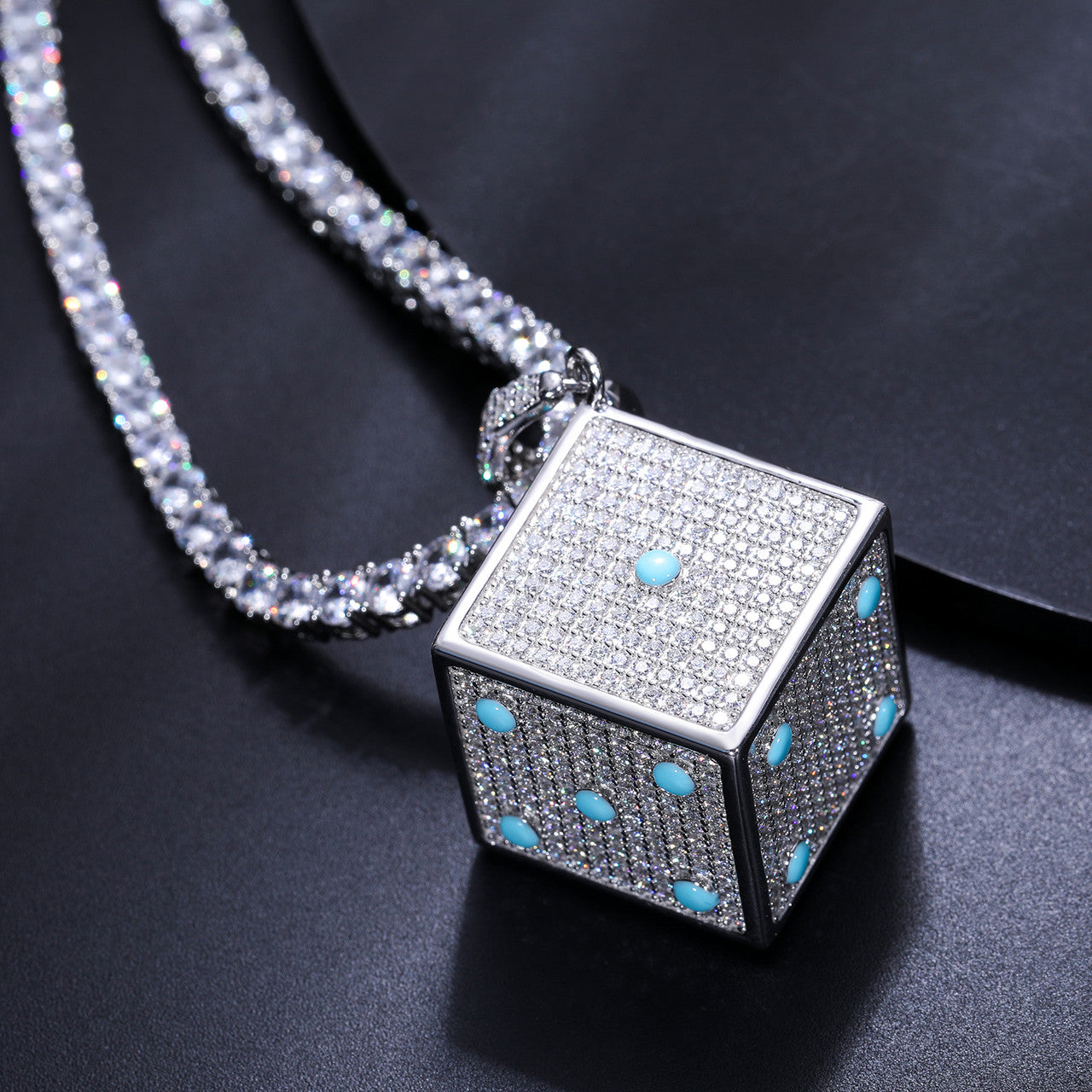 Dice Game | Mens Solid 925 Sterling Silver Glowing Dice Moissanite Diamond Hip Hop Pendant