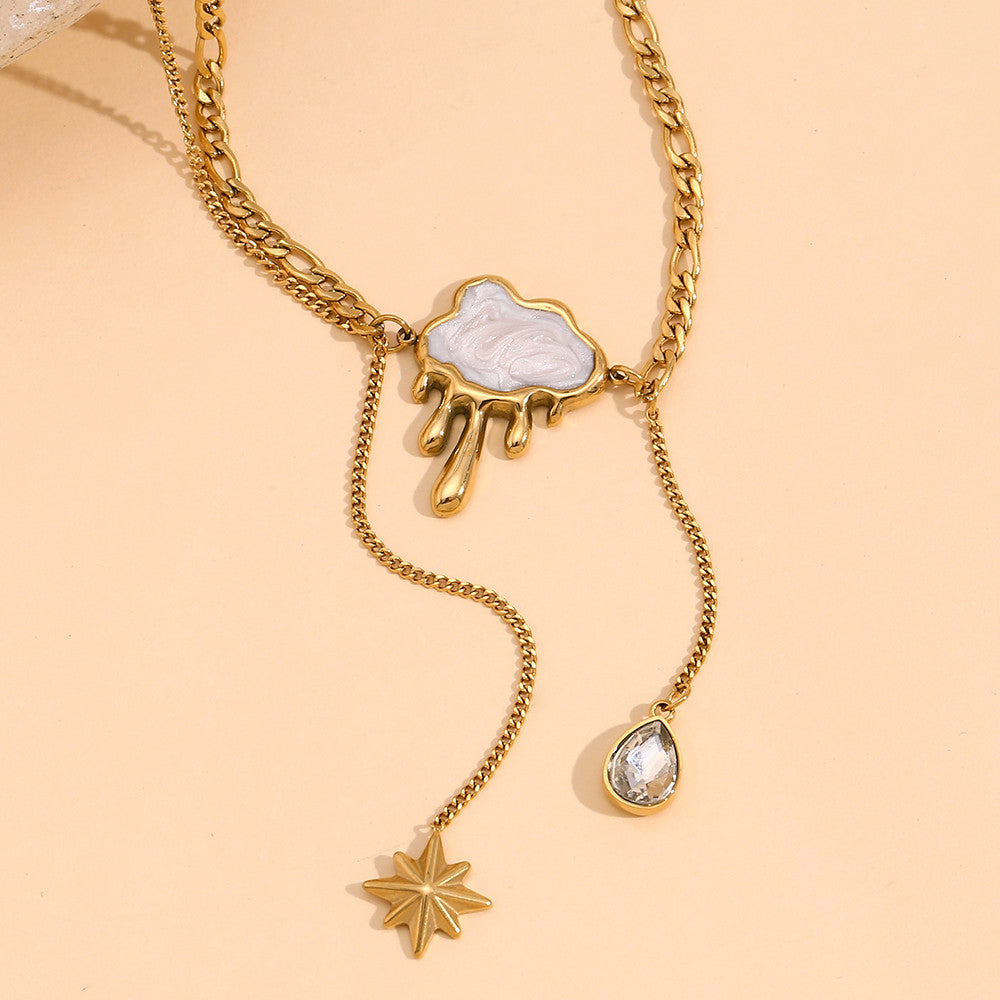 Rain | 18k Gold Double Layer Tear Drop Cloud Waterproof Stainless Steel Tassel Necklace