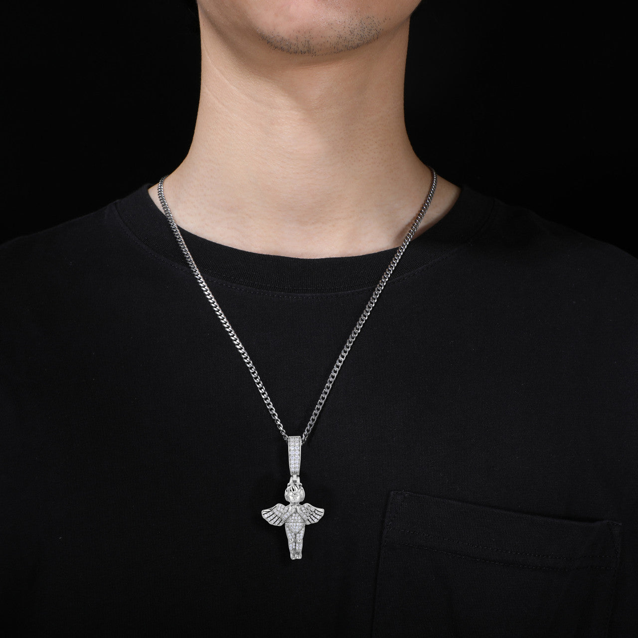 Blessed Angel | VVS D Color Moissanite Diamond Sterling Silver Hip Hop Prayer Hands Pendant