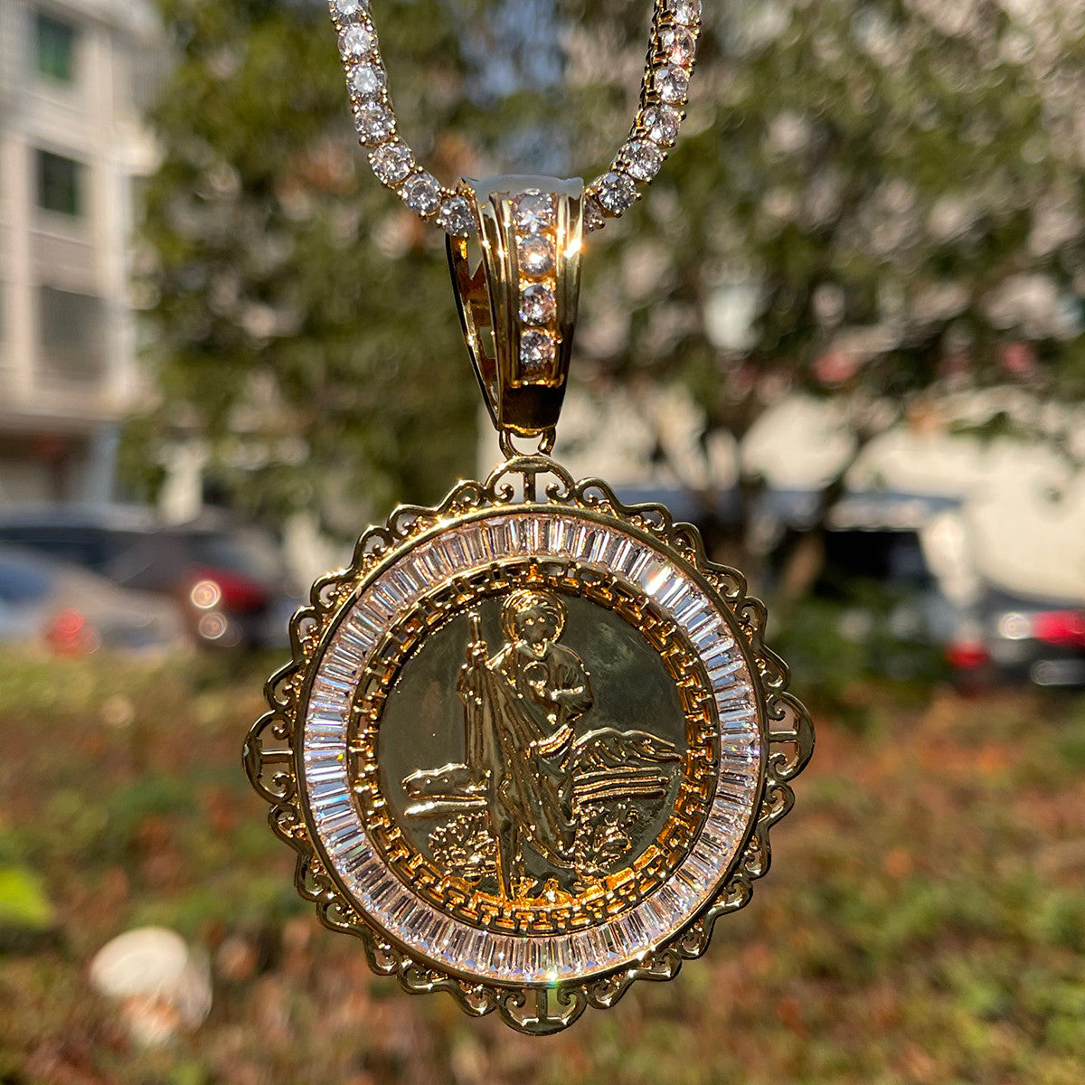 Jesus The Shepard Sacred Majesty Baguette 24k Gold Pendant