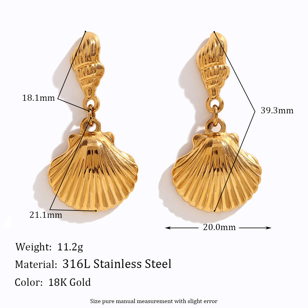 18k Gold Waterproof Starfish Love Circle Cochlear Conch Irregular Coconut Tree Bling Earrings