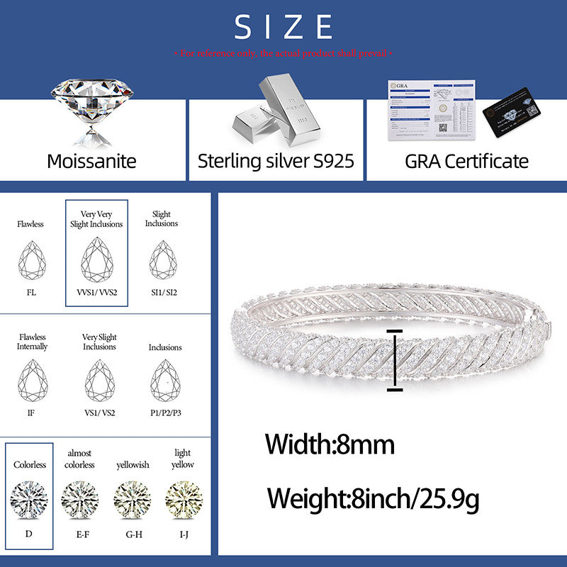 Diamond Twist | Moissanite 8mm Solid Sterling Silver Iced Blinged Out Bangle Bracelets