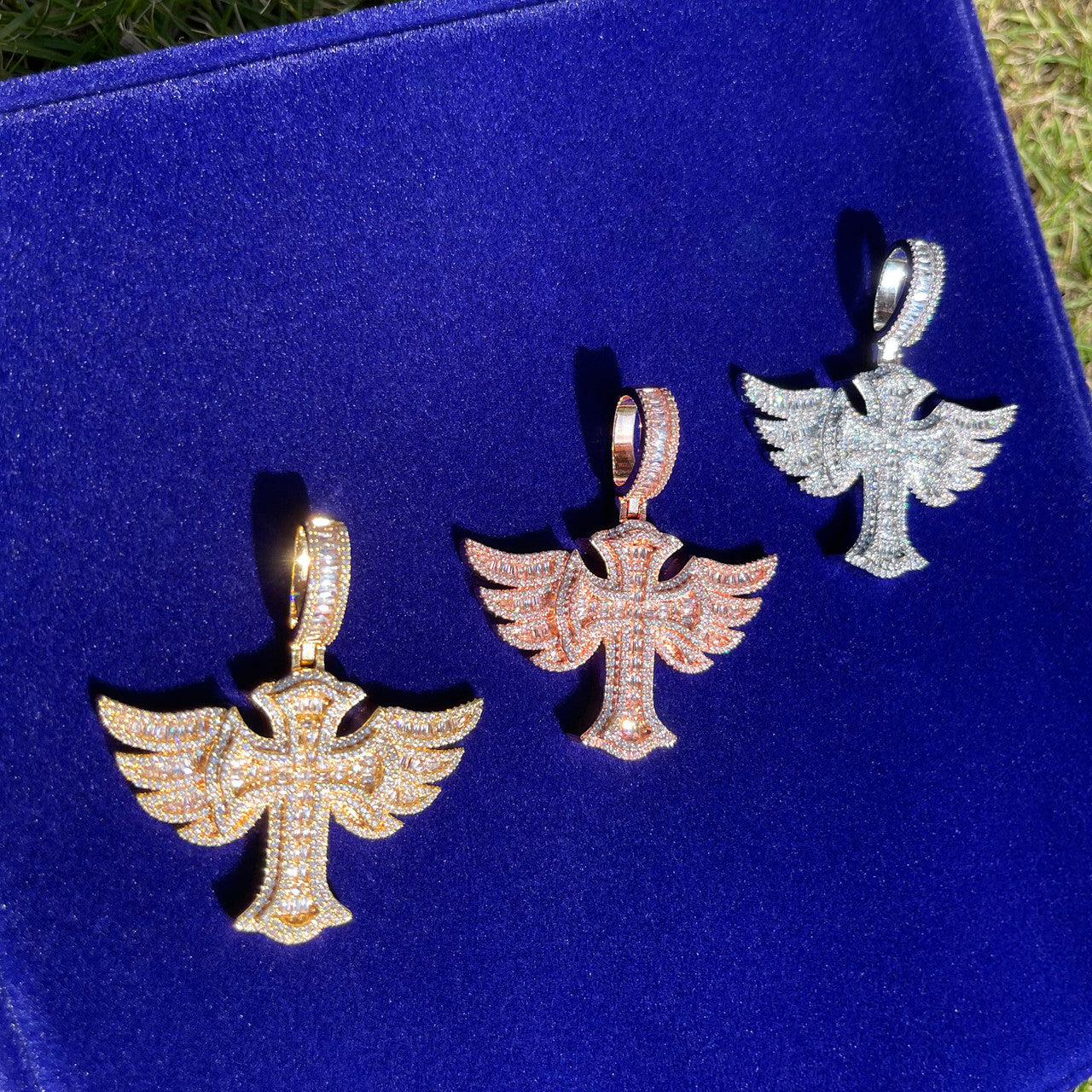 The Savior | VVS Diamond CZ Prong Set Winged Cross Iced Blinged Out Pendant