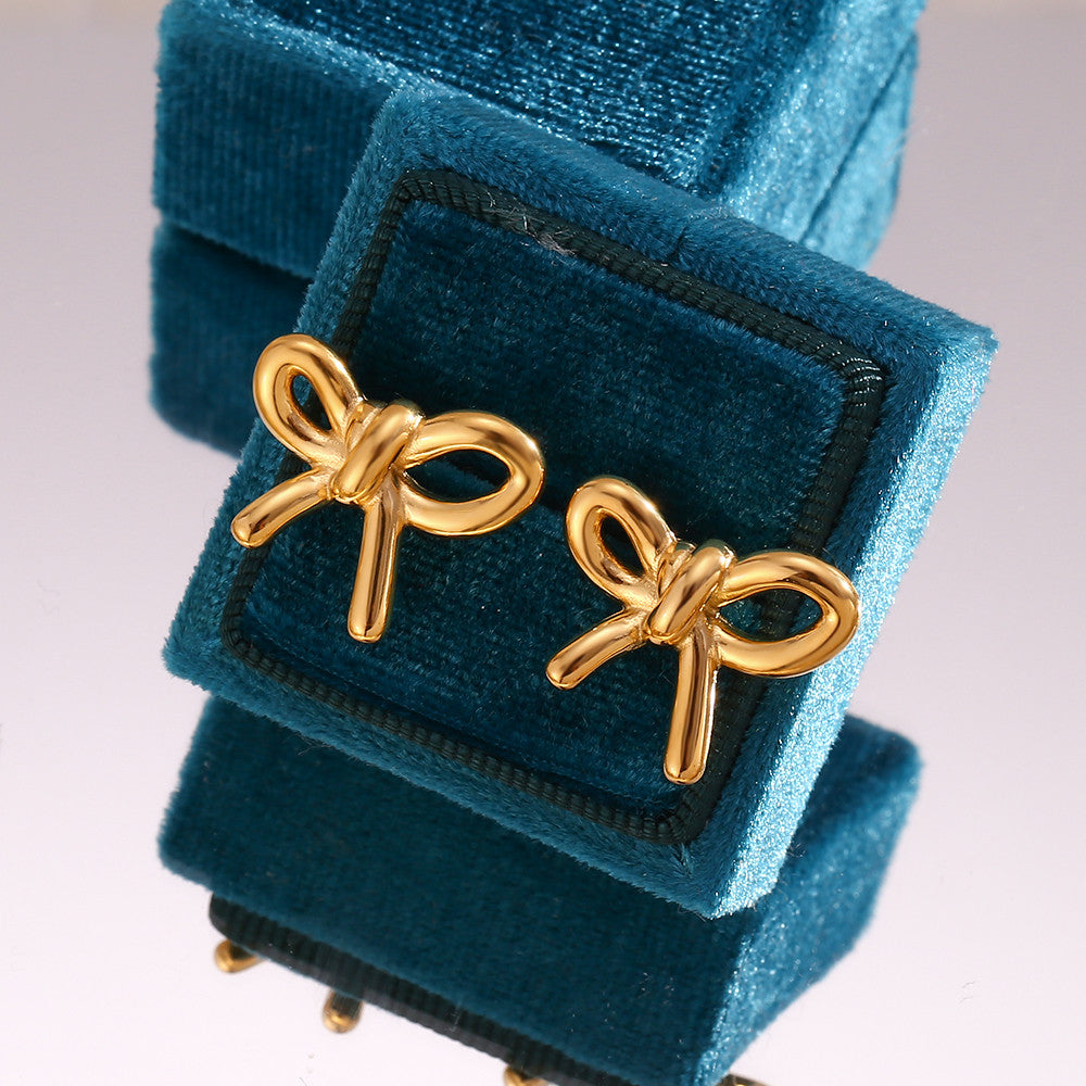 Solid Stainless Steel Silver 18k Gold Tarnish Free Smooth Bow Knot Earrings