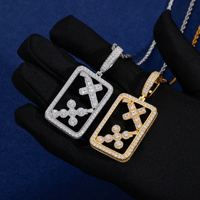 Boxed Double Cross | 925 Sterling Silver Moissanite Iced Blinged Out Cross Pendant