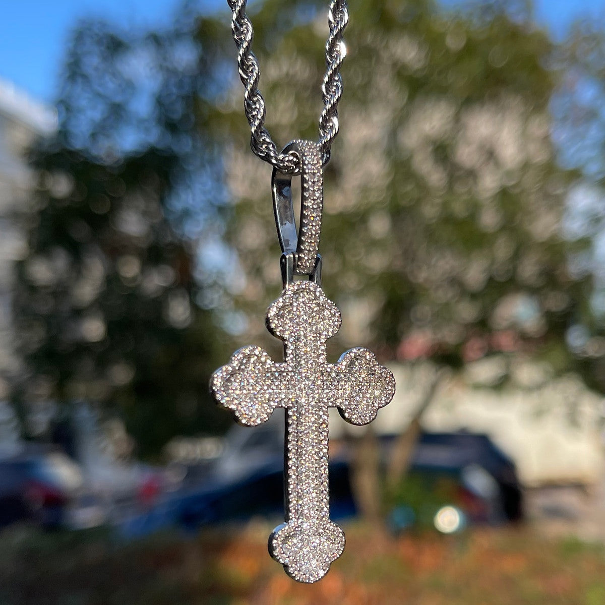 Deep Set Faith | Mens Fully Iced Blinged Out Hip Hop VVS Diamond CZ Cross Pendant