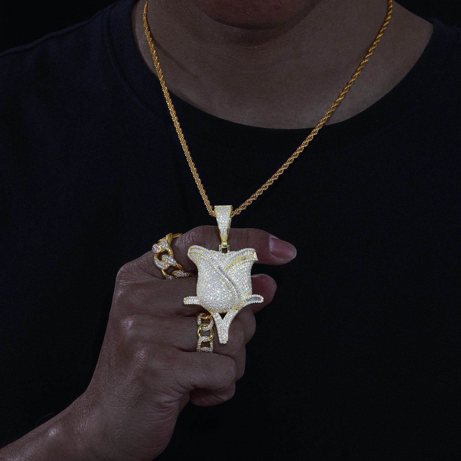 Diamond Rose | 925 Sterling Silver Moissanite Rose Flower D Color Hip Hop Pendant Necklace