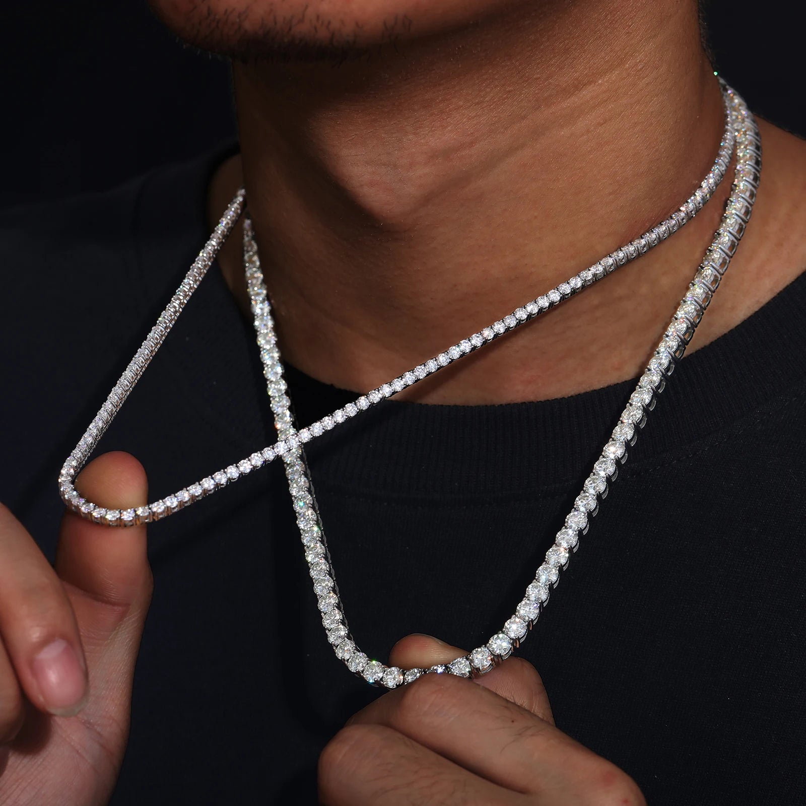 Solid 316L Stainless Steel D VVS1 Moissanite No Fading Tennis Chain and Bracelet