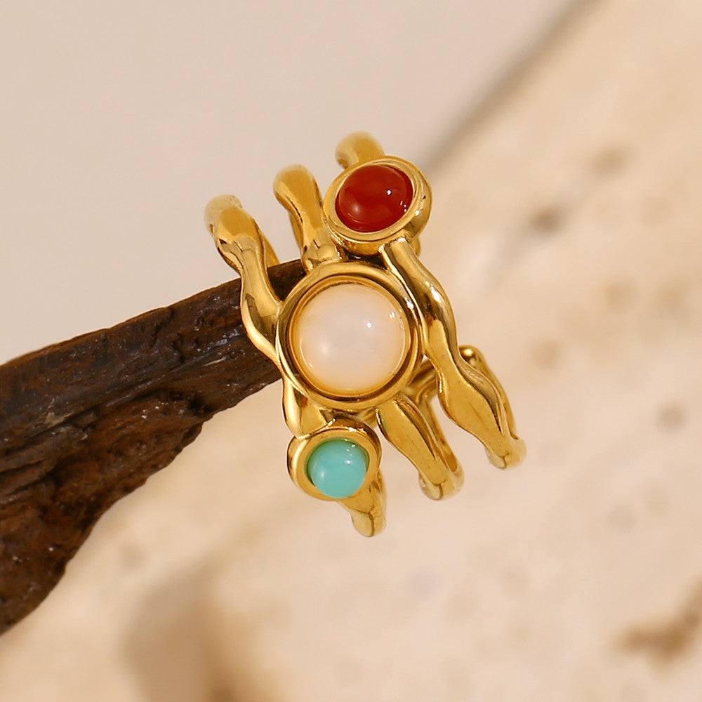 18k Gold Stainless Steel Gemstone Adjustable High Quality Waterproof Rings