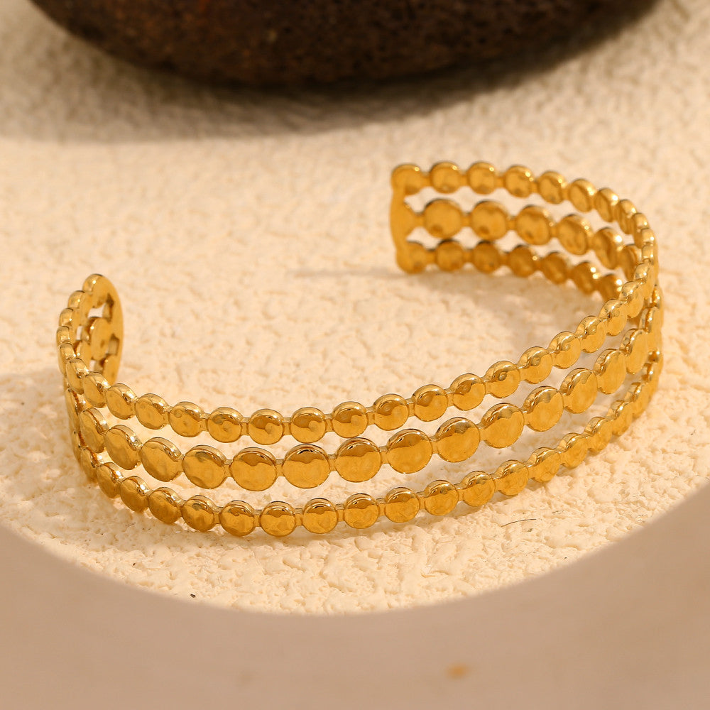 Ladies Classic Style Three Layers Round Cuff 18K Gold Adjustable Waterproof 316L SS Bracelet