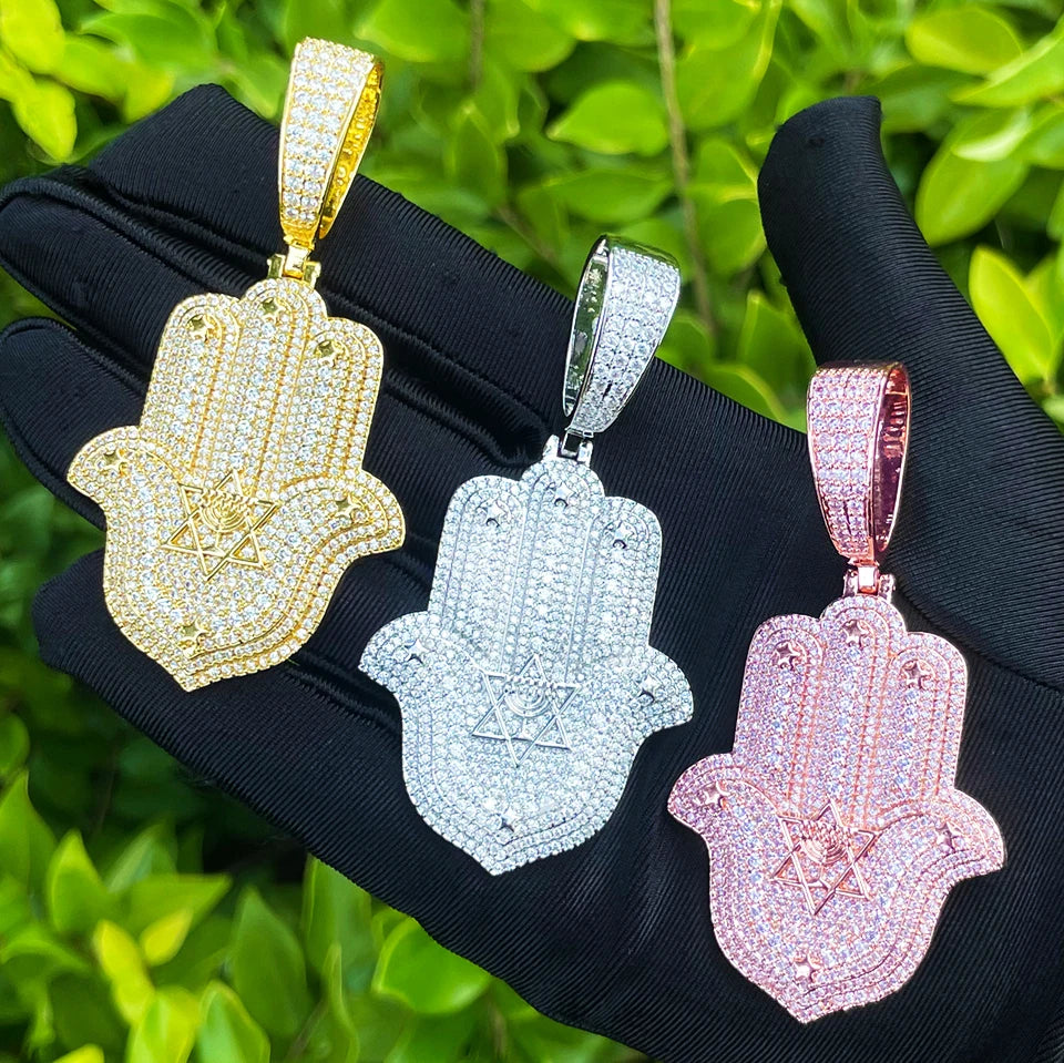 Hamsa Star Of David | VVS Diamond CZ 5AA+ Hamsa Hand Hip Hop Pendant