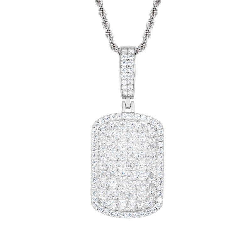 The Grid | Full Iced Blinged Out Princess Cut Solid Silver Moissanite Diamond Dog Tag Pendant