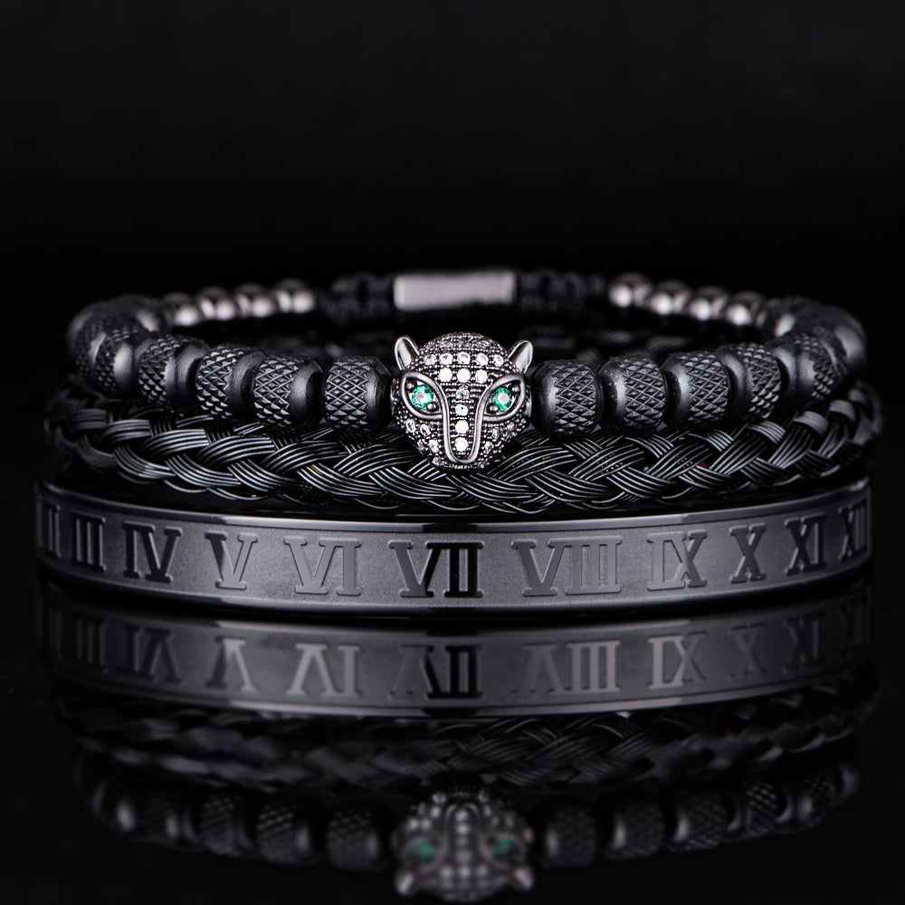 Men's Luxury Leopard Eye Roman Numeral Bangle VVS Diamond CZ Bling Bracelets